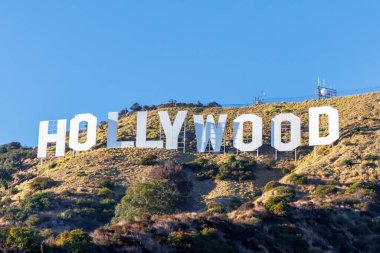 Amerika Birleşik Devletleri Los Angeles 'taki Mount Lee' de Hollywood tabelası.