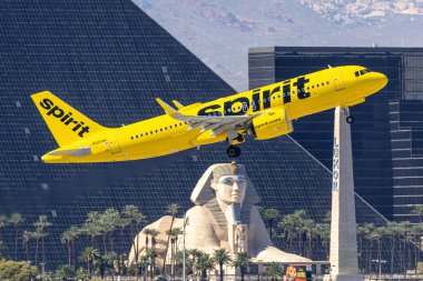 Las Vegas, ABD - 14 Ekim 2024: Spirit Airlines Airbus A320neo uçağı ABD 'de Las Vegas Havaalanında.