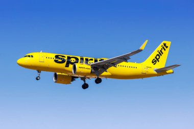 Las Vegas, United States - October 15, 2024: Spirit Airlines Airbus A320neo airplane at Las Vegas Airport in the United States. clipart