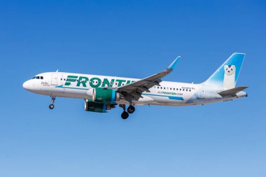 Las Vegas, ABD - 13 Ekim 2024: Frontier Airlines Airbus A320neo uçağı, Las Vegas Havaalanı, ABD.