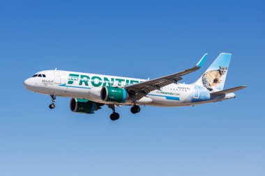Las Vegas, ABD - 14 Ekim 2024: Frontier Airlines Airbus A320neo uçağı, Las Vegas Havaalanı, ABD.