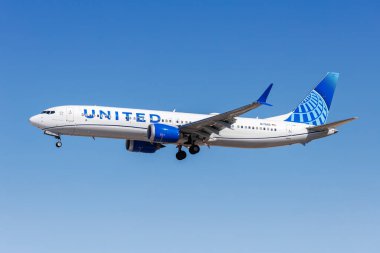 Las Vegas, ABD - 14 Ekim 2024: Birleşik Havayolları Boeing 737-9 MAX uçağı Las Vegas Havaalanı, ABD.