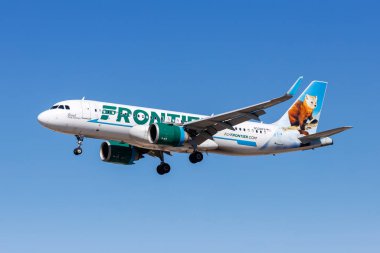 Las Vegas, ABD - 15 Ekim 2024: Frontier Airlines Airbus A320neo uçağı ABD 'de Las Vegas Havaalanında.