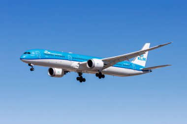 Las Vegas, ABD - 15 Ekim 2024: KLM Hollanda Kraliyet Havayolları Boeing 787-10 Dreamliner uçağı Las Vegas Havaalanı, ABD.
