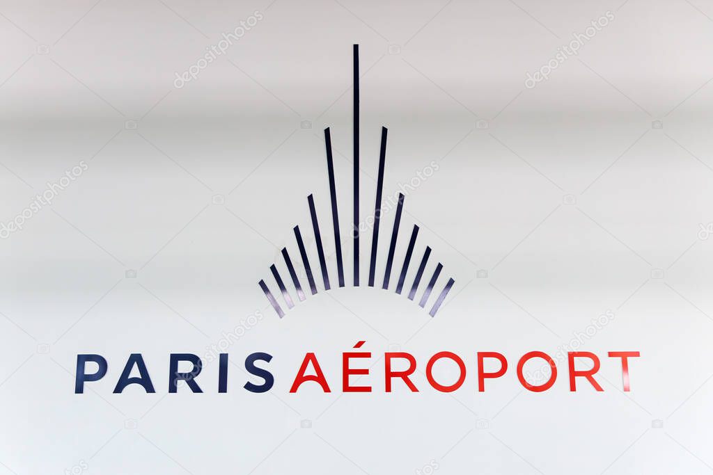 Paris, France - October 21, 2024: Paris Aeroport logo at Charles de Gaulle Airport in Paris, France.
