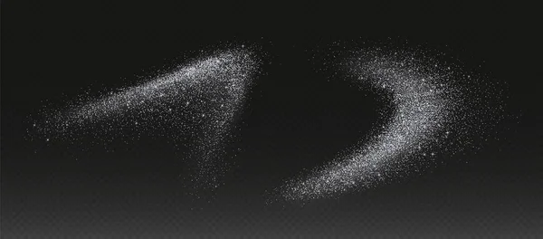 Silberglitzerspritzer Sternenstaubexplosion Schimmer Spray Effekt Festliche Urlaubspartikel Isoliert Auf Dunklem — Stockvektor