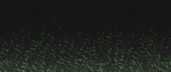 Realistic Soap Bubbles Green Reflections Iridescent Shampoo Foam Isolated Dark — Stock Vector