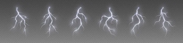 Gewitterblitz Blitzschlag Realistischer Elektrischer Reißverschluss Energieblitzlichteffekt Weißer Blitz Isoliert Auf — Stockvektor