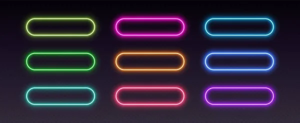 stock vector Neon button frames, gradient glowing borders, isolated UI elements. Futuristic rounded action buttons. Vector illustration.