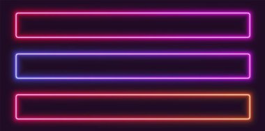 Neon gradyan çerçeveler, dikdörtgen parlayan kenarlar, renkli fütüristik UI tasarım elementleri. Vektör illüstrasyonu.