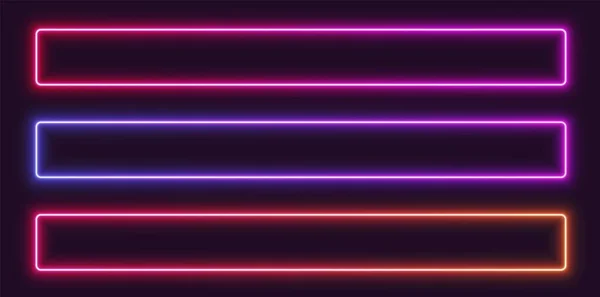 Neon gradyan çerçeveler, dikdörtgen parlayan kenarlar, renkli fütüristik UI tasarım elementleri. Vektör illüstrasyonu.