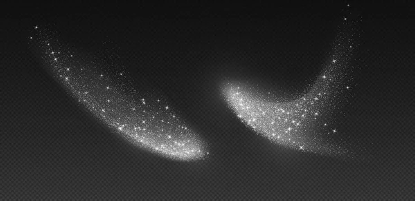 Salpicaduras Brillo Plateado Explosión Polvo Estrellas Brillantes Efecto Pulverización Brillo — Archivo Imágenes Vectoriales