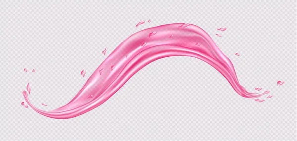 Šplouchání Růžové Vody Realistická Vlna Jahodové Šťávy Průhledná Tekutá Kosmetická — Stockový vektor