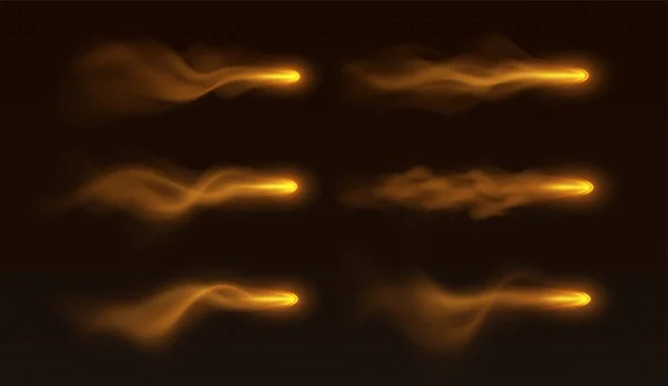 Magischer Feuerpfeileffekt Orangefarbene Lichtwege Mit Buntem Dunst Realistischer Hexenzauber Bewegung — Stockvektor