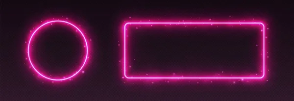 Rózsaszín Neon Keretek Füsttel Csillogással Kör Téglalap Világító Határok Játék — Stock Vector