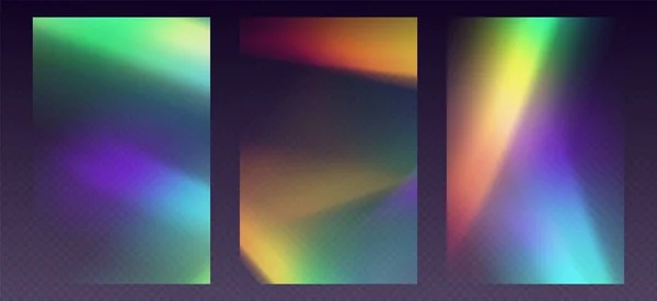 クリスタル屈折オーバーレイ リークフレア 虹の日光効果 ポスターやソーシャルメディアのホログラフィック反射 ぼやけた光線 ヴィンテージカメラのグレア ベクターイラスト — ストックベクタ