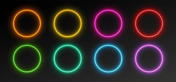 Cadres Cercle Néon Bordures Rondes Lumineuses Anneaux Lumineux Vibrants Coloré — Image vectorielle
