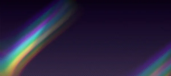 虹の屈折オーバーレイ リークフレア プリズム光効果 虹の日光 透明性のあるホログラフィック線 ブルーボケレトロな写真テクスチャ ヴィンテージカメラグレア ベクトル背景 — ストックベクタ