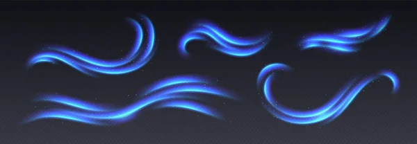 气流效应 北极光或北极光叠加 闪光小径 蓝色的速度线 冷风在移动 闪烁的涡旋和与星星的涡旋 摘要发光曲线 — 图库矢量图片