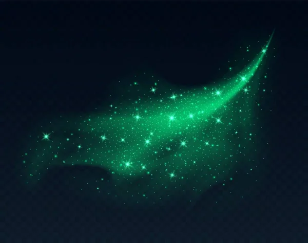 Зеленое Облако Пыли Блесками Изолированы Темном Фоне Звездная Пыль Сверкающий — стоковый вектор