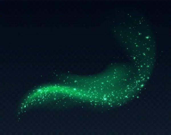 Zelený Oblak Prachu Třpytkami Izolovanými Tmavém Pozadí Hvězdný Prach Jiskřící Vektorová Grafika