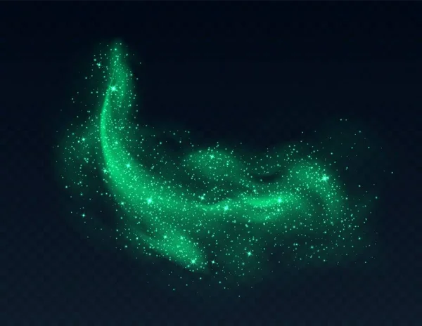 Zelený Oblak Prachu Třpytkami Izolovanými Tmavém Pozadí Hvězdný Prach Jiskřící — Stockový vektor