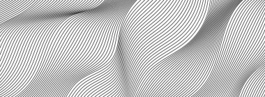 Wave lines abstract background, black thin wavy stripes with movement optical effect. Minimalistic drawing, graphic curves flow. Modern vector illustration isolated on white.