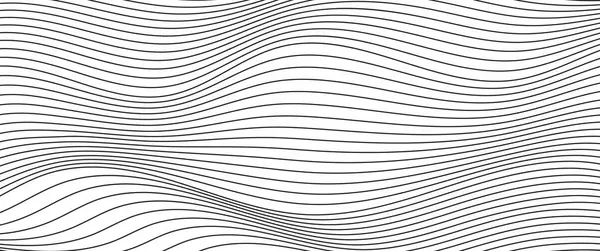 Wave lines abstract background, black thin wavy stripes with movement optical effect. Minimalistic drawing, graphic curves flow. Modern vector illustration isolated on white.