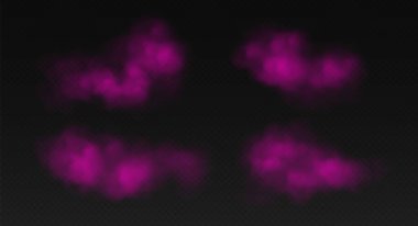 Pink smoke, colorful fog, realistic smog, haze, mist or cloudiness effect isolated on transparent background. Colored powder, holi celebration concept. Vector illustration.