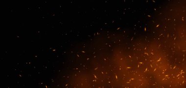 Kıvılcımlı ateş, uçan kül ile ateş soyut parlayan közler, ısı parıltıları, bokeh ateş dokusu. Vektör illüstrasyonu.