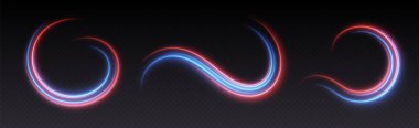Hız çizgileri ışık efekti, parlayan sihirli girdaplar, soyut neon çizgiler. Hareket konseptinde polis ya da araba ışıkları. Vektör illüstrasyonu.