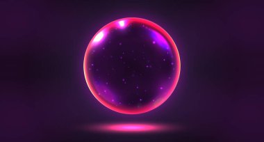 Kristal sihirli küre, mistik kehanet küresi, parlak yıldızlı kahin küresi. Fantezi vektör illüstrasyonu.