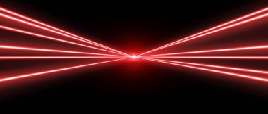 Kırmızı lazer ışınları, konser ya da gece kulübü ışıkları efekti. Lazerler hareket halinde, soyut bir bakış açısı var. Vektör illüstrasyonu.