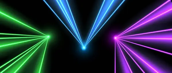 Lazer ışınları, konser ya da gece kulübü ışıkları ışık efekti. Lazerler hareket halinde, soyut bir bakış açısı var. Vektör illüstrasyonu.