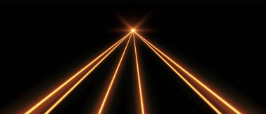 Turuncu lazer ışını, konser ya da gece kulübü spot ışıkları efekti. Lazerler hareket halinde, soyut bir bakış açısı var. Vektör illüstrasyonu.