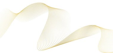 Altın çizgi dalga, soyut dalgalı kıvrımlar, lüks akış sanat kurdeleleri, beyaza izole edilmiş zarif dekorasyon. Vektör illüstrasyonu.