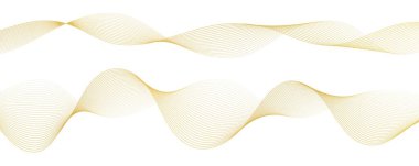 Altın çizgi dalga, soyut dalgalı kıvrımlar, lüks akış sanat kurdeleleri, beyaza izole edilmiş zarif dekorasyon. Vektör illüstrasyonu.