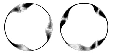 Soyut dalgalı çerçeveler, kıvrımlı çizgiler, akışkan efektli halkalar. Vektör illüstrasyonu.