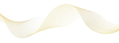 Altın çizgi dalga, soyut dalgalı kıvrımlar, lüks akış sanat kurdeleleri, beyaza izole edilmiş zarif dekorasyon. Vektör illüstrasyonu.