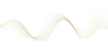 Altın çizgi dalga, soyut dalgalı kıvrımlar, lüks akış sanat kurdeleleri, beyaza izole edilmiş zarif dekorasyon. Vektör illüstrasyonu.