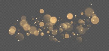 Yıldızlar ve ışıltılarla dolu altın boke, gri arka planda izole edilmiş parlak süslemeler. Vektör illüstrasyonu.