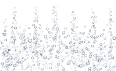 Underwater fizzing bubbles, soda or champagne carbonated drink, sparkling water. Effervescent drink. Aquarium, sea, ocean bubbles vector illustration.