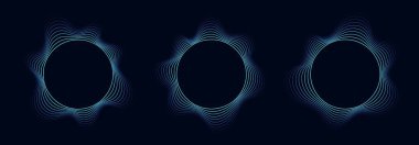 Yuvarlak ses dalgası çerçeveleri, dairesel çizgiler, radyal kıvrımlı şekiller, geometrik eşmerkezli tasarım. Vektör illüstrasyonu.