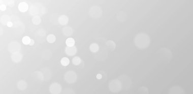 Beyaz bokeh, bulanık gri arka plan, parlak ışıklar, bulanık sim efekti. Parlak, yumuşak, soyut bir arkaplan. Vektör illüstrasyonu.