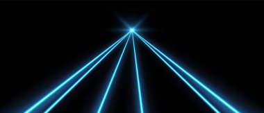 Mavi lazer ışını, konser ya da gece kulübü ışıkları efekti. Lazerler hareket halinde, soyut bir bakış açısı var. Vektör illüstrasyonu.