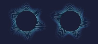Yuvarlak ses dalgası çerçeveleri, dairesel çizgiler, radyal kıvrımlı şekiller, geometrik eşmerkezli tasarım. Vektör illüstrasyonu.