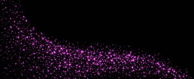 Pembe yıldızlar ve parıltılar, sihirli yıldız tozu arka planı, parlayan ışık efekti. Parlak parçacıklar, parıldayan ışıltı. Tatil dekorasyonu. Vektör illüstrasyonu.