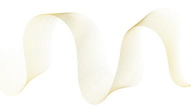 Altın çizgi dalga, soyut dalgalı kıvrımlar, lüks akış sanat kurdeleleri, beyaza izole edilmiş zarif dekorasyon. Vektör illüstrasyonu.