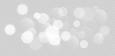 Beyaz bokeh, bulanık gri arka plan, parlak ışıklar, bulanık sim efekti. Parlak, yumuşak, soyut bir arkaplan. Vektör illüstrasyonu.