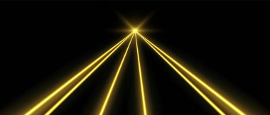 Sarı lazer ışını, konser ya da gece kulübü spot ışıkları efekti. Lazerler hareket halinde, soyut bir bakış açısı var. Vektör illüstrasyonu.